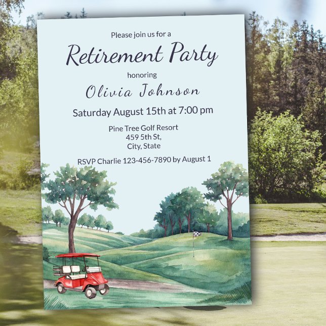 Retirement Party Golf Cart Watercolor  Einladung (Von Creator hochgeladen)