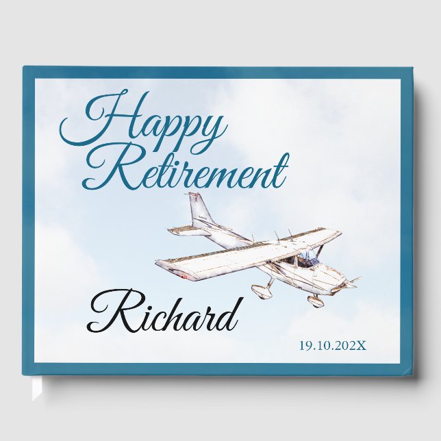Retirement Party Guest book with Airplane Design 3 Gästebuch (Vorderseite)