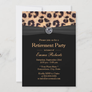 Retirement Party Luxury Diamond & Leopard Print Einladung
