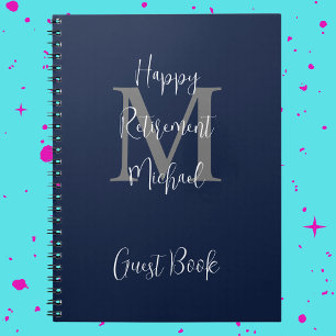 Retirement Party Monogram Blue Gray White Guest Notizblock