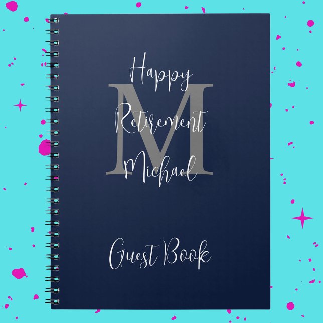 Retirement Party Monogram Blue Gray White Guest Notizblock (Von Creator hochgeladen)