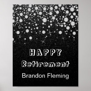 Retirement Silver Confetti Stars on Black  Poster