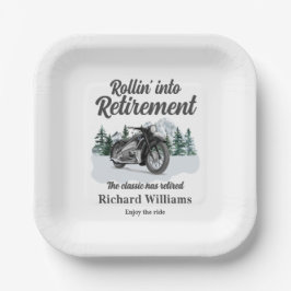 Retirement Travel Theme Classic Motorbike Rolling Pappteller