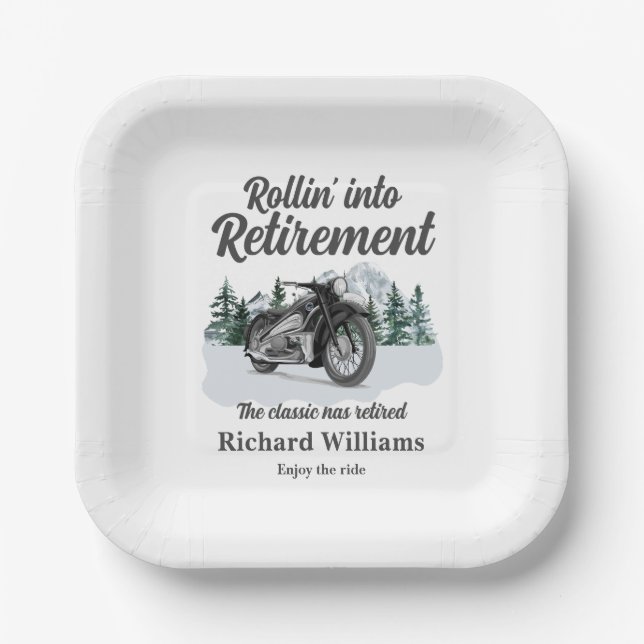 Retirement Travel Theme Classic Motorbike Rolling Pappteller (Vorderseite)