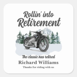Retirement Travel Theme Classic Motorbike Rolling Quadratischer Aufkleber