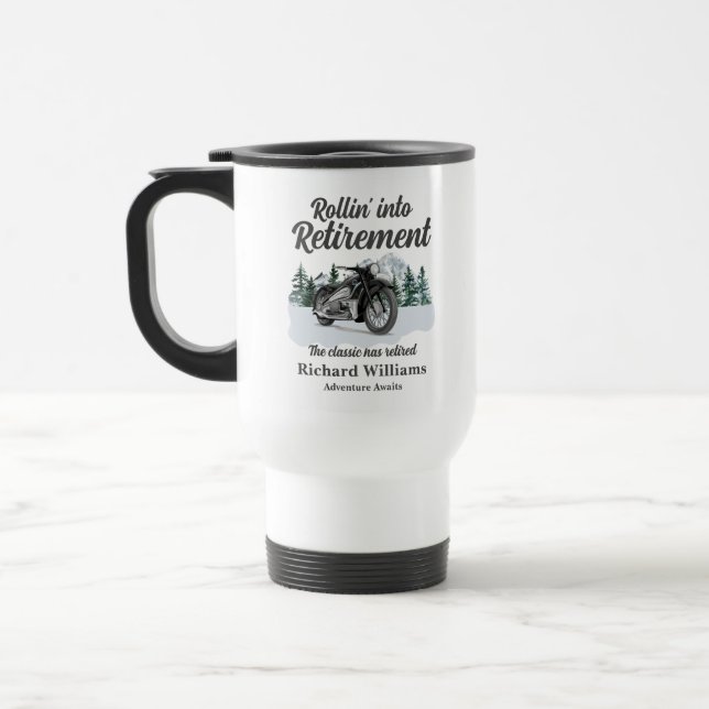 Retirement Travel Theme Classic Motorbike Rolling Reisebecher (Links)
