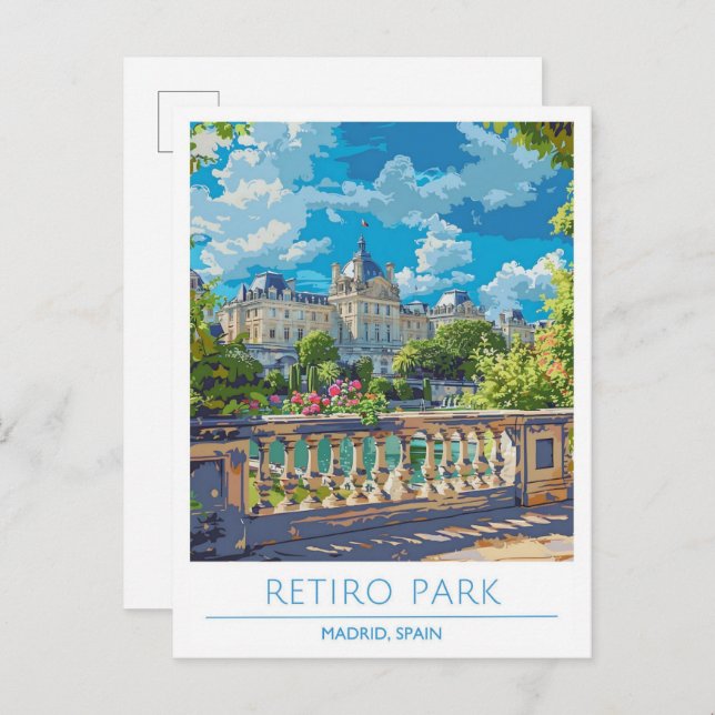 Retiro Park Madrid Spanien Vintage Postkarte (Vorne/Hinten)