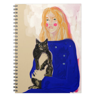 retrato de mujer con gato arte notizblock