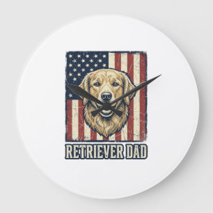 Retriever Dad Vintage Hund Flagge Shirt Design_1 Große Wanduhr