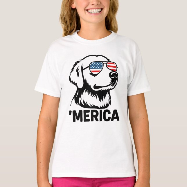Retriever Hund 4. Juli Merica T-Shirt (Vorderseite)