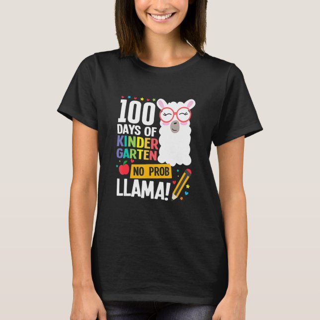Retro 100 Days Of School Kindergarten Llama Girl B T-Shirt (Vorderseite)