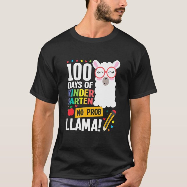 Retro 100 Days Of School Kindergarten Llama Girl B T-Shirt (Vorderseite)