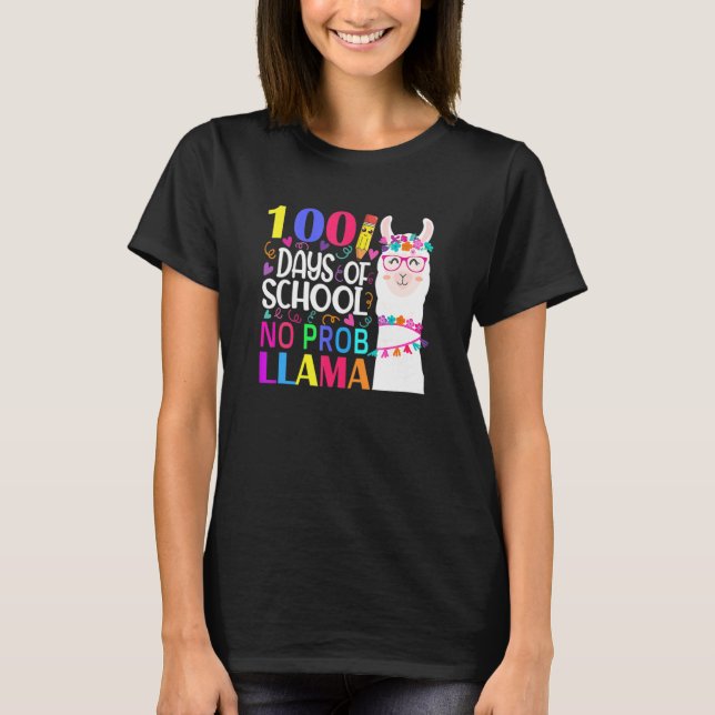 Retro 100 Days Of School No Prob Llama Llama Teach T-Shirt (Vorderseite)