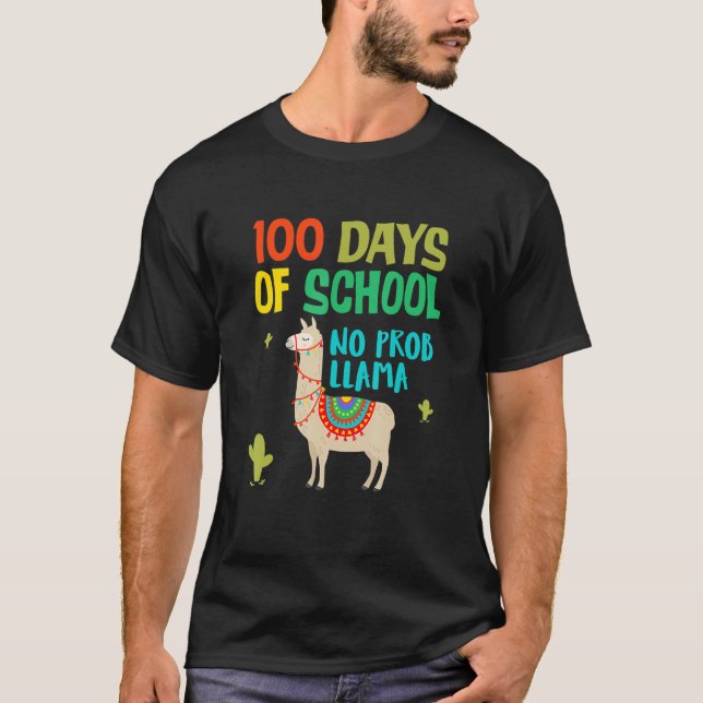 Retro 100 Days Of School No Prob LLAMA Shirt (Vorderseite)