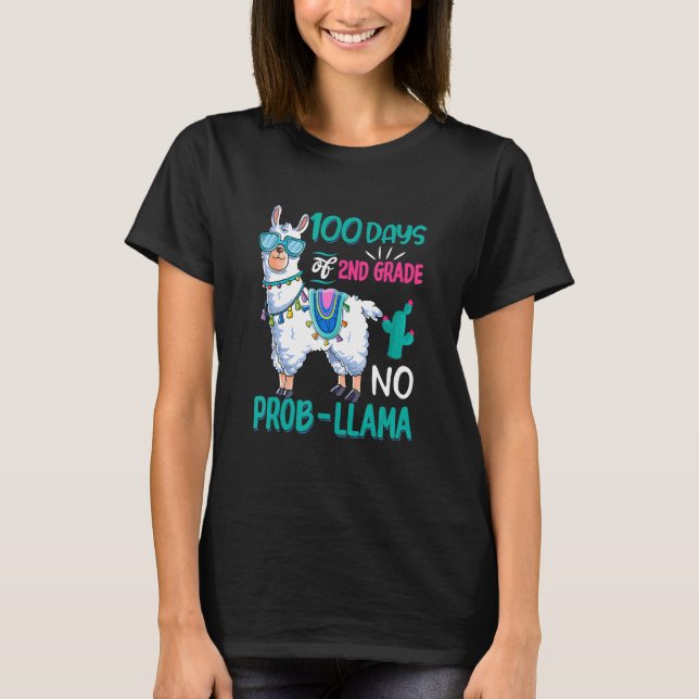 Retro 100 Days Of School No Probllama Llama 2nd Gr T-Shirt (Vorderseite)