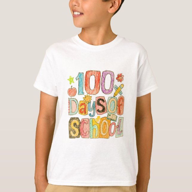 Retro 100 Tage Schule Buntstift Kinder T-Shirt (Vorderseite)