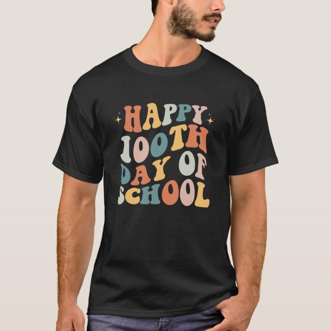Retro 100th Day of School Teachers Kids Cute Happy T-Shirt (Vorderseite)