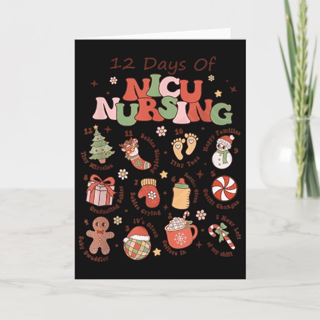 Retro 12 Days Of Nicu Nursing Christmas Nicu Nurse Karte (Vorderseite)