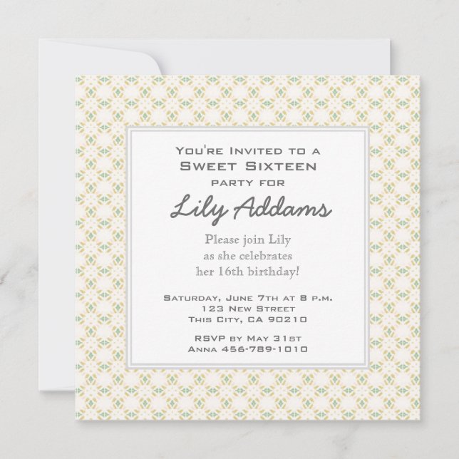 Retro 16 . Geburtstag Einladung - Creme (Vorderseite)
