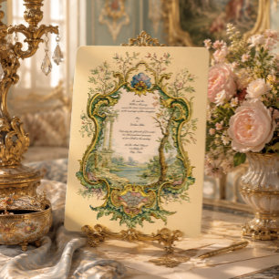 Retro 1738 Barock Rokoko-Farbkartusche Hochzeit Einladung