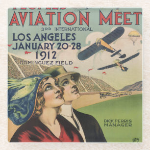 Retro 1912 Los Angeles Flugschau Reise Kunst Glasuntersetzer
