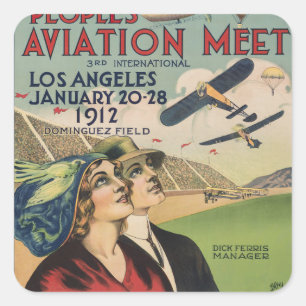 Retro 1912 Los Angeles Luftfahrt-Ausstellung Reise Quadratischer Aufkleber