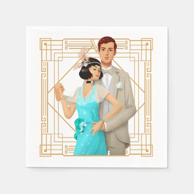 Retro 1920er Glam Couple Art Deco Gold Frame Serviette (Vorderseite)
