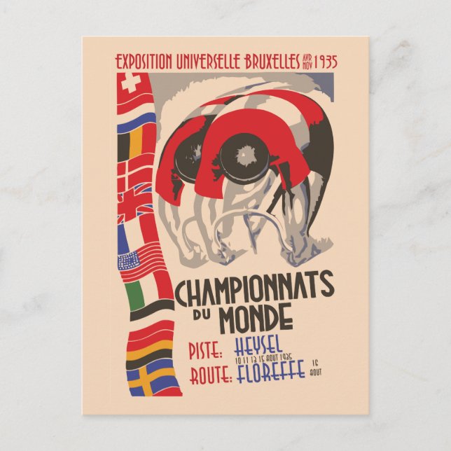 Retro 1930er Deko Design Cycling Postkarte (Vorderseite)