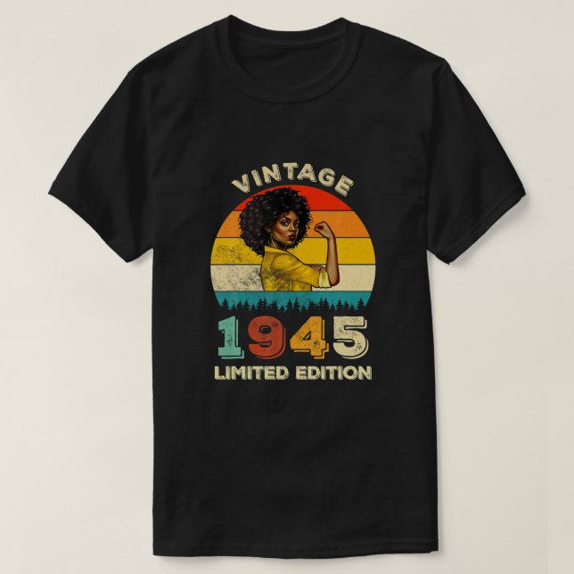 Retro 1945 77th Birthday Strong African American B T-Shirt (Design vorne)