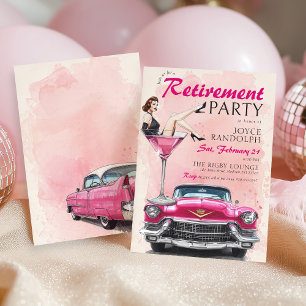 Retro 1950 Glam Rosa Rentnerparty für Autos Einladung