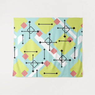 Retro 1950er Art Diamonds Mint Green Yellow Wandteppich