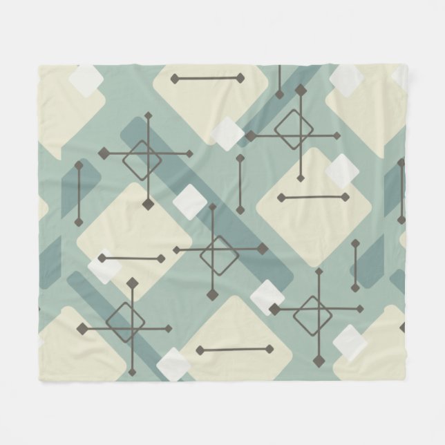 Retro 1950er Art Diamonds Sage Green Fleecedecke (Vorderseite (Horizontal))