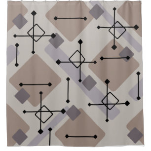 Retro 1950er Art Diamonds Taupe Beige Duschvorhang