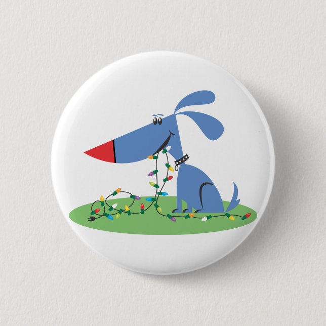 Retro 1950er Blue Hund Weihnachtslicht Button (Vorderseite)