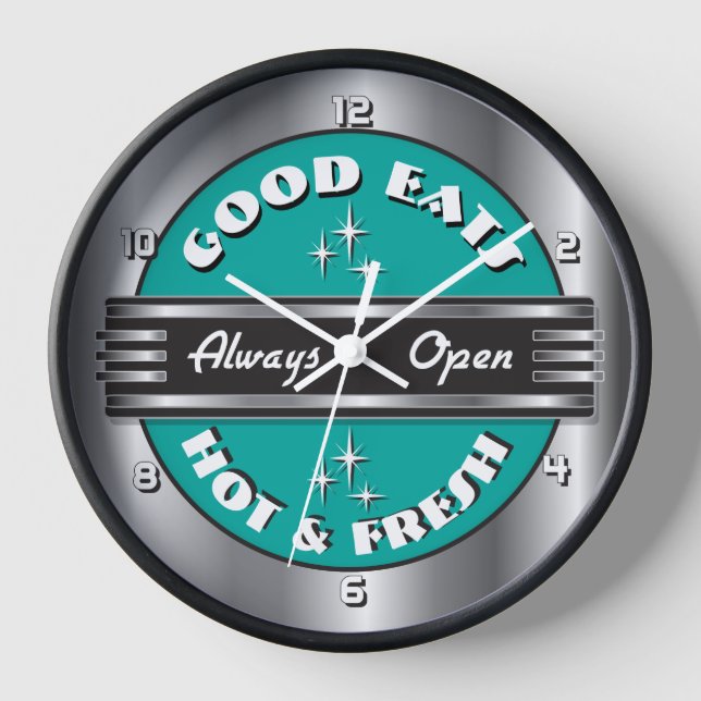 Retro 1950er Diner Wall Clock - Aqua Uhr (Vorderseite)