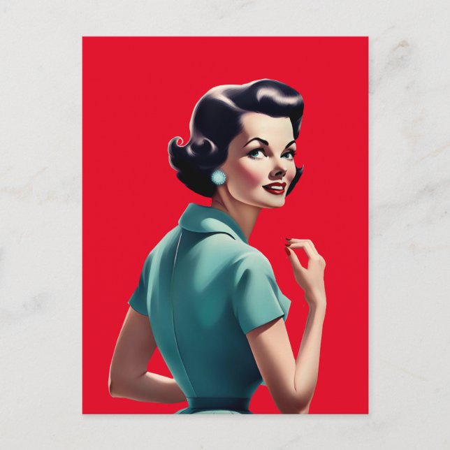 RETRO 1950ER FRAU POSTCARD POSTKARTE (Vorderseite)