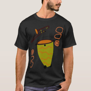 Retro 1950er Jahre abstraktes Posaunen- und Bongo- T-Shirt