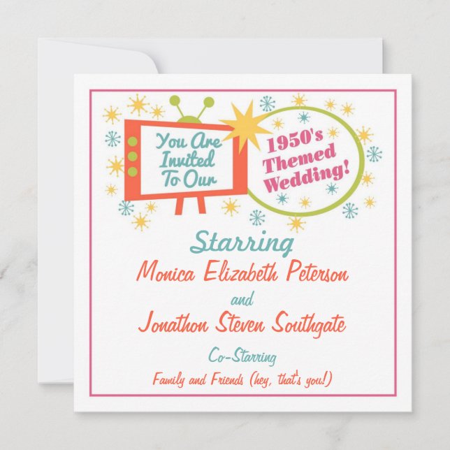 Retro 1950er Jahre - Einladung zur Hochzeit (Vorderseite)
