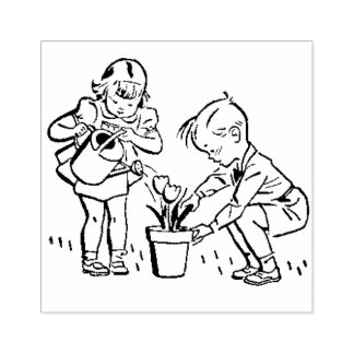 Retro 1950er Jahre Kinder, die Blume Niedlich pfla Gummistempel