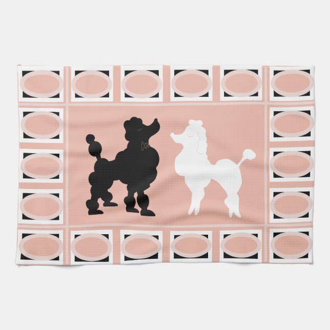 Retro 1950er Jahre Niedliche White & Black Poodles Geschirrtuch (Horizontal)