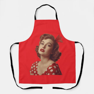 Retro-1950er-Jahre-Pin-Up-Girl-Rot gepunktete Schü Schürze