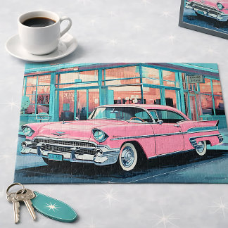 Retro 1950er Jahre Rosa Auto Mid-Century Diner Puzzle