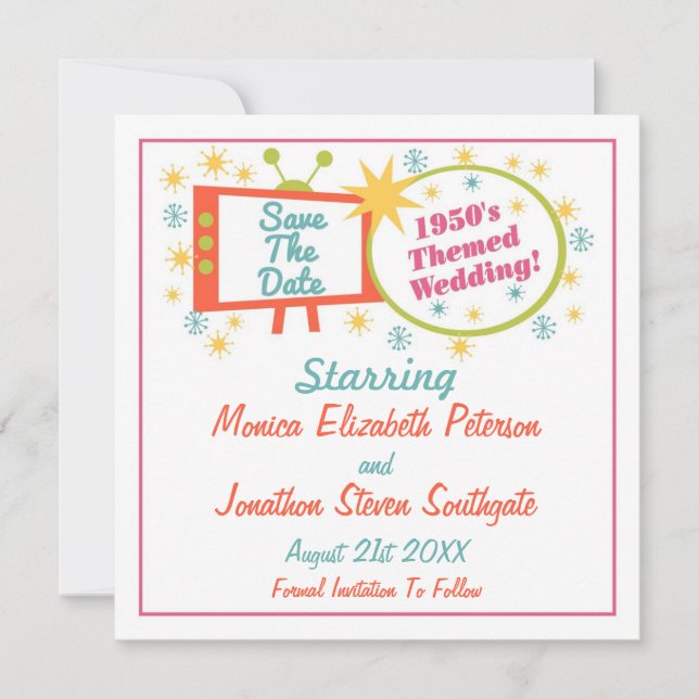 Retro 1950er-Jahre Themed Save the Date Cards (Vorderseite)