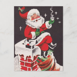 Retro 1950er Jahre Weihnachtsmann auf dem Schornst Feiertagspostkarte