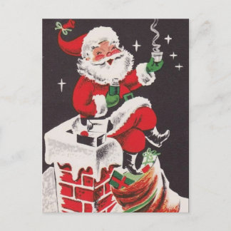 Retro 1950er Jahre Weihnachtsmann auf dem Schornst Feiertagspostkarte