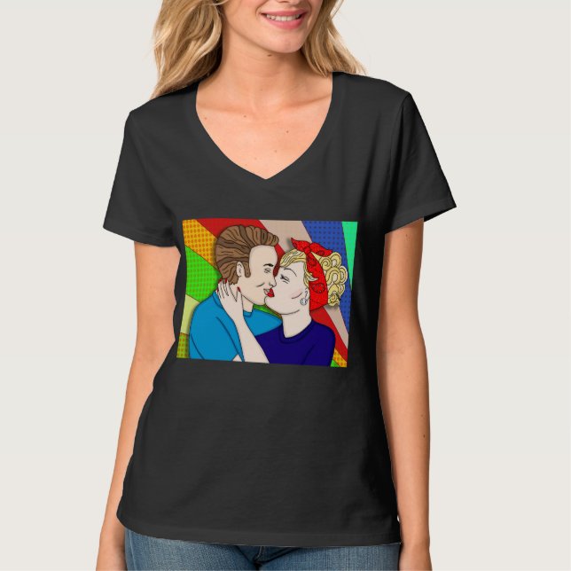 Retro 1950er Pop Art Style Couple Kissing T - Shir T-Shirt (Vorderseite)