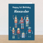 Retro 1950er Robots - Benutzerdefiniertes Alter un Ankündigung<br><div class="desc">Niedliche Retro-Roboter für Sci-Fi-Liebhaber. Anpassen,  indem Sie das Alter,  Gruß,  Namen und Insider-Nachricht ändern,  um Ihren Anlass Anzug.</div>