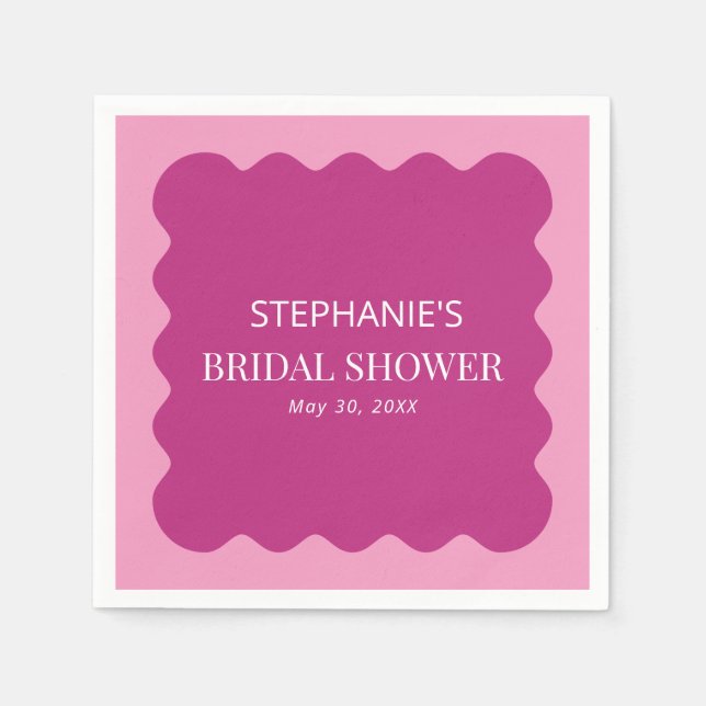 Retro 1950er Wavy Edge Magenta und Pink Bridal Serviette (Vorderseite)