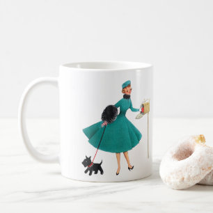 Retro 1950er Weihnachtsmädchen & Hund Kaffeetasse