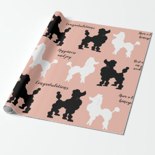 Retro 1950er Weiße & Schwarze Pudel auf Rosa Hinte Geschenkpapier